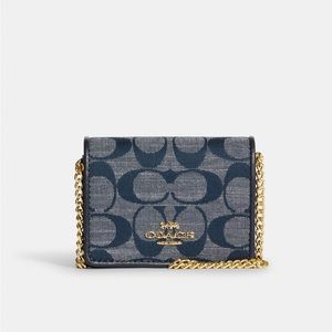 Coach Mini Wallet On A Chain In Signature Chambray NWT